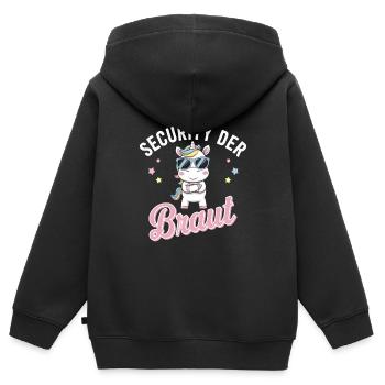 Security of the Bride Unicorn Bachelor Party Group Shirt - Kids Premium Organic Zip-up Hoodie - black - Back - AI Model Kid Male (0cm)