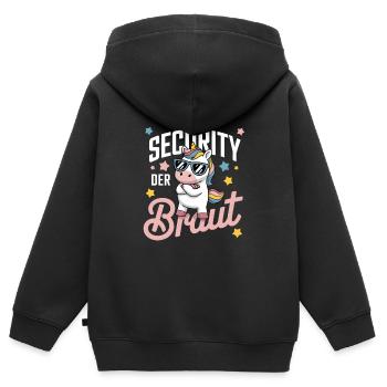 Security of the Bride Unicorn Bachelor Party Group Shirt - Kids Premium Organic Zip-up Hoodie - black - Back - AI Model Kid Male (0cm)