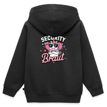 Security of the Bride Unicorn Bachelor Party Group Shirt - Kids Premium Organic Zip-up Hoodie - black - Back - AI Model Kid Male (0cm)