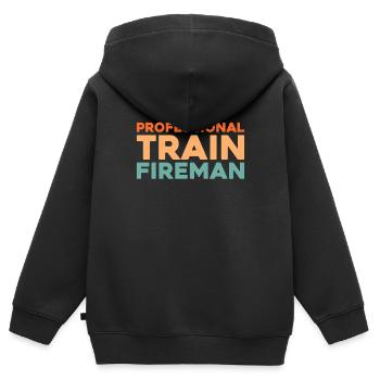 Formation des pompiers - Sweat Premium à capuche zippé enfant bio - noir - Dos - AI Model Kid Male (0cm)
