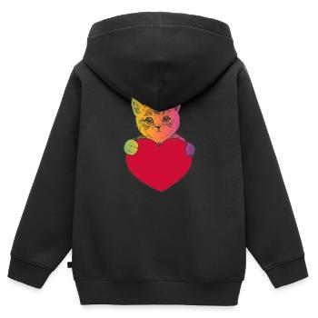 Colorful cat hugging a heart - Tabby Cat Stripes - Kids Premium Organic Zip-up Hoodie - black - Back - AI Model Kid Male (0cm)