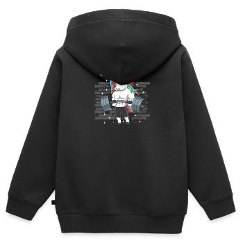 Einhorn Gewichtheben Kreuzheben Fitness Gym - Körper - Kinder Premium Organic Zip Hoodie - Schwarz - Hinten - AI Model Kid Male (0cm)