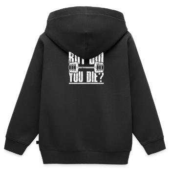 Aber bist du gestorben Funny Gym Workout - Muscle Body - Kinder Premium Organic Zip Hoodie - Schwarz - Hinten - AI Model Kid Male (0cm)