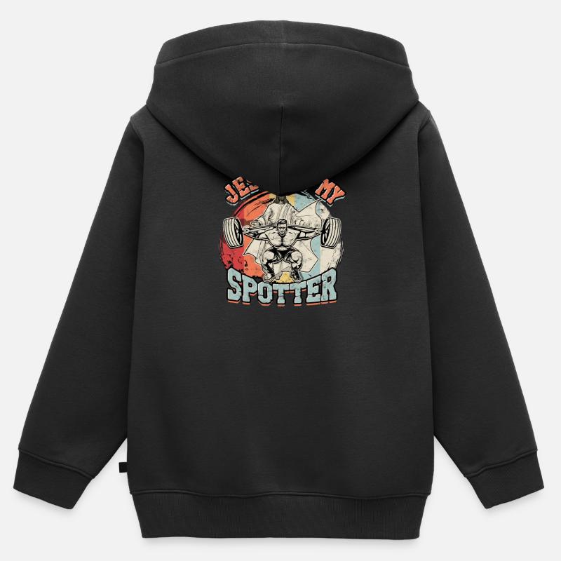 Jésus est mon observateur - Muscle Powerlifting Body - Sweat Premium à capuche zippé enfant bio - noir