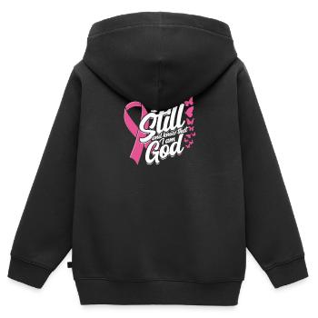 Sei still und wisse, dass ich Gott bin - Brustkrebs - Kinder Premium Organic Zip Hoodie - Schwarz - Hinten - AI Model Kid Male (0cm)