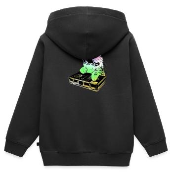 Rainbow DJ Cat - Scratchen - Kinder Premium Organic Zip Hoodie - Schwarz - Hinten - AI Model Kid Male (0cm)
