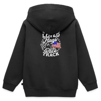 Les drapeaux les plus aimés sur la piste de course - terre battue - Sweat Premium à capuche zippé enfant bio - noir - Dos - AI Model Kid Male (0cm)