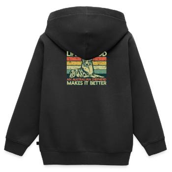 Das Leben ist gut, ein australischer Schäferhund schafft es - Kinder Premium Organic Zip Hoodie - Schwarz - Hinten - AI Model Kid Male (0cm)