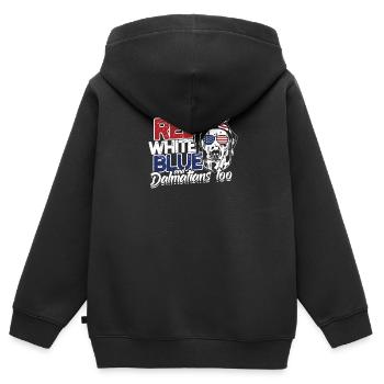 Rouge Blanc Bleu et Dalmatiens aussi - noir et - Sweat Premium à capuche zippé enfant bio - noir - Dos - AI Model Kid Male (0cm)