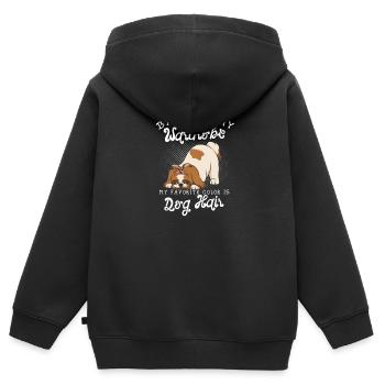 Basierend auf meiner Garderobe ist meine Lieblingsfarbe Hund - Kinder Premium Organic Zip Hoodie - Schwarz - Hinten - AI Model Kid Male (0cm)
