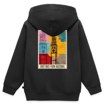 Augsbourg Allemagne Ville Skyline Timbre Poste Coloré - Sweat Premium à capuche zippé enfant bio - noir - Dos - AI Model Kid Male (0cm)