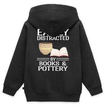 Poterie dictons | Livres de poterie Cadeaux de lecture - Sweat Premium à capuche zippé enfant bio - noir - Dos - AI Model Kid Male (0cm)