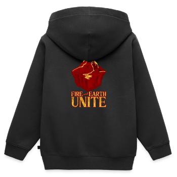 Le feu et la terre s’unissent - Volcan - Sweat Premium à capuche zippé enfant bio - noir - Dos - AI Model Kid Male (0cm)