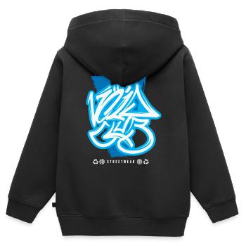 Graffiti urbain streetwear - Sweat Premium à capuche zippé enfant bio - noir - Dos - AI Model Kid Male (0cm)