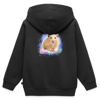 hamster, graffiti, peinture, vert, bleu - Sweat Premium à capuche zippé enfant bio - noir - Dos - AI Model Kid Male (0cm)
