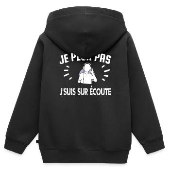 je peux pas je suis sur écoute - Sweat Premium à capuche zippé enfant bio - noir - Dos - AI Model Kid Male (0cm)