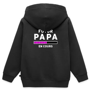 Futur Papa en cours W - Sweat Premium à capuche zippé enfant bio - noir - Dos - AI Model Kid Male (0cm)