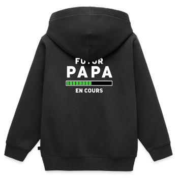 Futur Papa en cours W - Sweat Premium à capuche zippé enfant bio - noir - Dos - AI Model Kid Male (0cm)