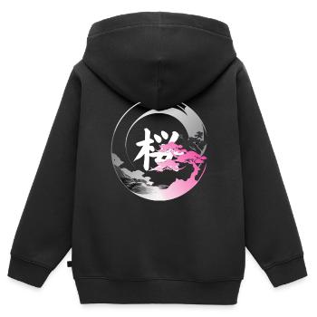Japan moderne enso-Rose - Kinder Premium Organic Zip Hoodie - Schwarz - Hinten - AI Model Kid Male (0cm)