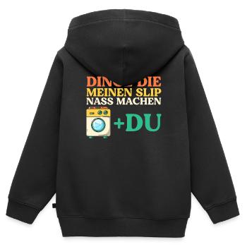Dinge Die Meinen Slip Nass Machen - Kinder Premium Organic Zip Hoodie - Schwarz - Hinten - AI Model Kid Male (0cm)