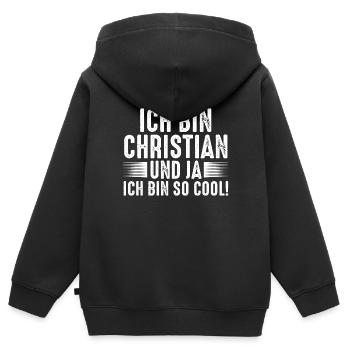 Vorname Chris Christian - Kinder Premium Organic Zip Hoodie - Schwarz - Hinten - AI Model Kid Male (0cm)