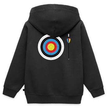 Arc et Flèche | Arc avec flèche - Sweat Premium à capuche zippé enfant bio - noir - Dos - AI Model Kid Male (0cm)