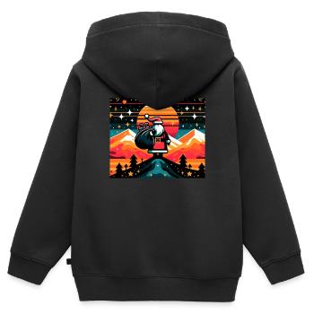 Graphique Père Noël, Père Noël sur la montagne - Sweat Premium à capuche zippé enfant bio - noir - Dos - AI Model Kid Male (0cm)