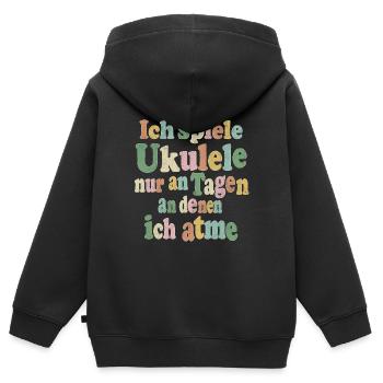 Je ne joue du ukulélé que les jours où je respire - Sweat Premium à capuche zippé enfant bio - noir - Dos - AI Model Kid Male (0cm)