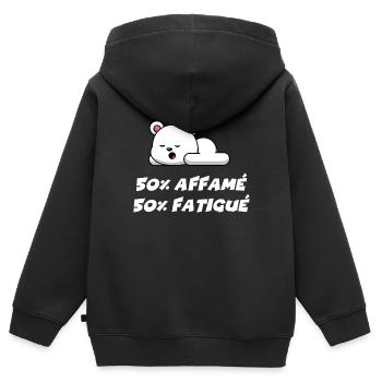 50% affamé 50% fatigué - Sweat Premium à capuche zippé enfant bio - noir - Dos - AI Model Kid Male (0cm)