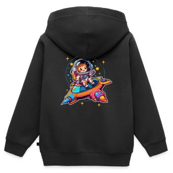 Petite astronaute féminine dans un vaisseau spatial coloré - Sweat Premium à capuche zippé enfant bio - noir - Dos - AI Model Kid Male (0cm)