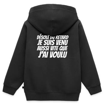 désolé du retard - Sweat Premium à capuche zippé enfant bio - noir - Dos - AI Model Kid Male (0cm)