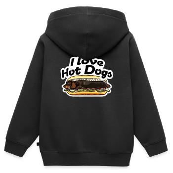 l Amour Hot Dogs Teckel cool Street Art - Sweat Premium à capuche zippé enfant bio - noir - Dos - AI Model Kid Male (0cm)