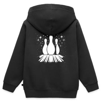 Bowling Pins - Kinder Premium Organic Zip Hoodie - Schwarz - Hinten - AI Model Kid Male (0cm)