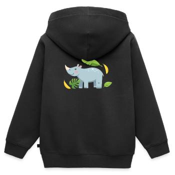 Rhinoceros with leaves - Kids Premium Organic Zip-up Hoodie - black - Back - AI Model Kid Male (0cm)
