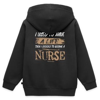 Leben einer Krankenschwester. Sarkastischer Spruch - Kinder Premium Organic Zip Hoodie - Schwarz - Hinten - AI Model Kid Male (0cm)
