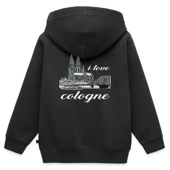 J’adore Cologne Design avec la cathédrale de Cologne et le Rhin - Sweat Premium à capuche zippé enfant bio - noir - Dos - AI Model Kid Male (0cm)
