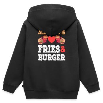 All I need is Fries & Burger Junk Food Pommes - Kinder Premium Organic Zip Hoodie - Schwarz - Hinten - AI Model Kid Male (0cm)