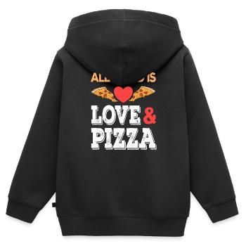 All I need is Love and Pizza Junk Food Fastfood - Kinder Premium Organic Zip Hoodie - Schwarz - Hinten - AI Model Kid Male (0cm)
