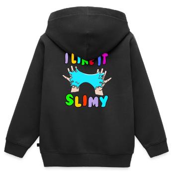 I like it Slimy Schleim Fluffy Drizzly Cloud - Kinder Premium Organic Zip Hoodie - Schwarz - Hinten - AI Model Kid Male (0cm)