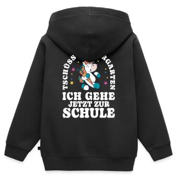 Einschulung Einhorn Tschüss Kindergarten - Kinder Premium Organic Zip Hoodie - Schwarz - Hinten - AI Model Kid Male (0cm)