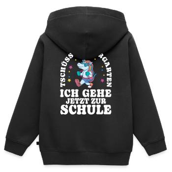 Einschulung Einhorn Tschüss Kindergarten - Kinder Premium Organic Zip Hoodie - Schwarz - Hinten - AI Model Kid Male (0cm)