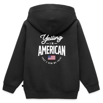 Je ne crie pas Je suis American Funny American Pride - Sweat Premium à capuche zippé enfant bio - noir - Dos - AI Model Kid Male (0cm)