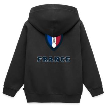 FRANKREICH - Kinder Premium Organic Zip Hoodie - Schwarz - Hinten - AI Model Kid Male (0cm)