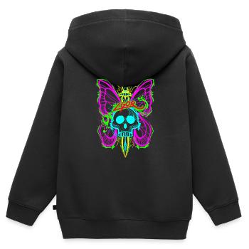 Totenkopf Schmetterling mit Dolch - Kinder Premium Organic Zip Hoodie - Schwarz - Hinten - AI Model Kid Male (0cm)