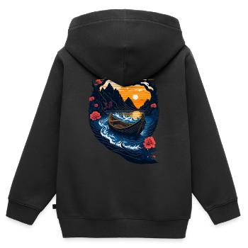 Amazing landscape illustration - Kids Premium Organic Zip-up Hoodie - black - Back - AI Model Kid Male (0cm)