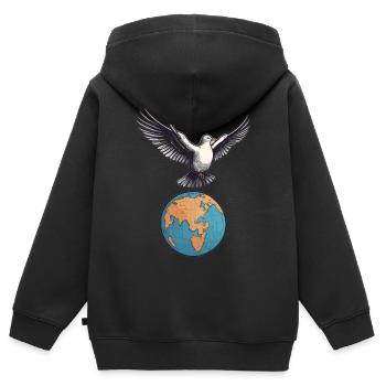 Weltfrieden auf der Erde - Kinder Premium Organic Zip Hoodie - Schwarz - Hinten - AI Model Kid Male (0cm)