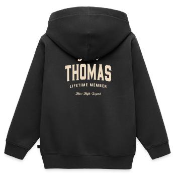 Team Thomas Lifetime Member Name Thomas - Kids Premium Organic Zip-up Hoodie - black - Back - AI Model Kid Male (0cm)