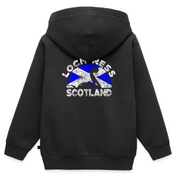 Monstre du Loch Ness en détresse Drapeau de l’Écosse - Sweat Premium à capuche zippé enfant bio - noir - Dos - AI Model Kid Male (0cm)