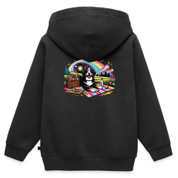 Bernersennenhund beim Picknick - Kinder Premium Organic Zip Hoodie - Schwarz - Hinten - AI Model Kid Male (0cm)