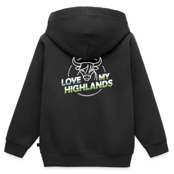 Meine Highlands Rinder ich liebe Highlands - Kinder Premium Organic Zip Hoodie - Schwarz - Hinten - AI Model Kid Male (0cm)